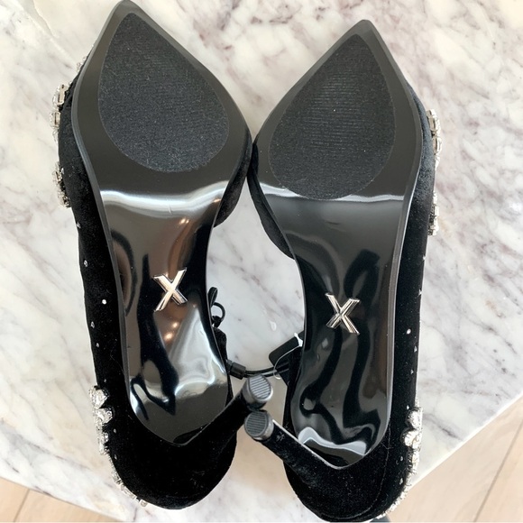 EXPRESS Black Velvet Rhinestone Embellished Stiletto Heels - Picture 8 of 12
